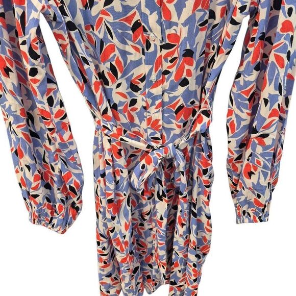 Well Worn Women's White, Blue, Red & Black Viscose Button Down Long Sleeve Dress - Picture 14 of 16